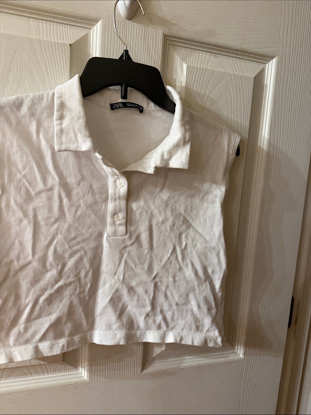Zara White Sleeveless Polo Crop Top